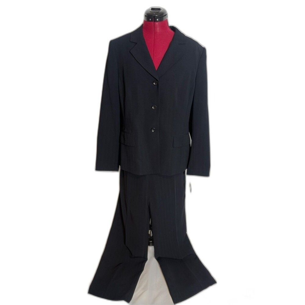 NWT Le Suit Pantsuit Size 14 Navy Blue Textured 2-Piece Set Blazer & Pants
